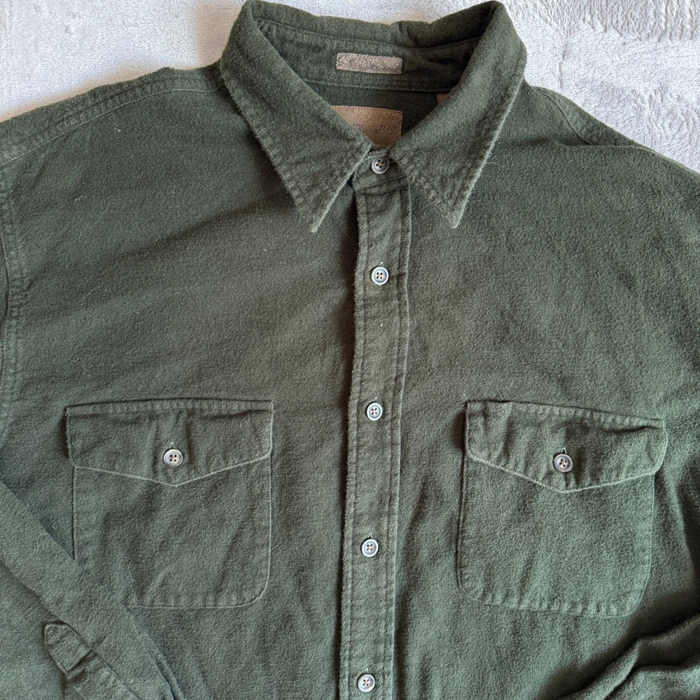 St Johns Bay Mens Large Forest Green 100% Cotton Flannel‎ Button Down Shirt - Picture 2 of 7